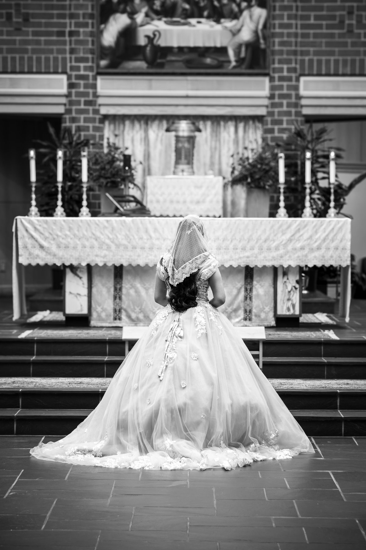 Formal portrait in a church aisle